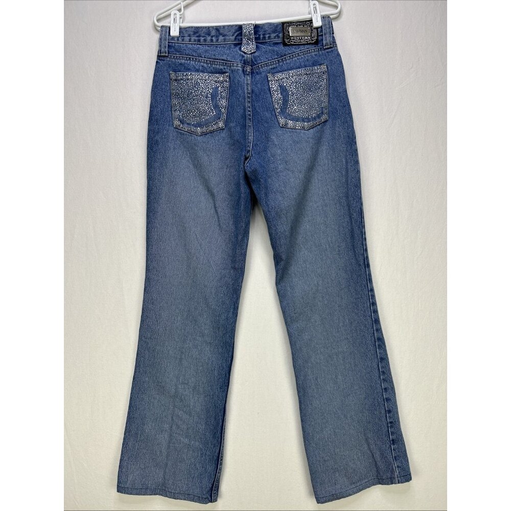 Vintage Lawman Jeans Womens Jr 9 Slim High Rise Rhinestones Blue Riding Western